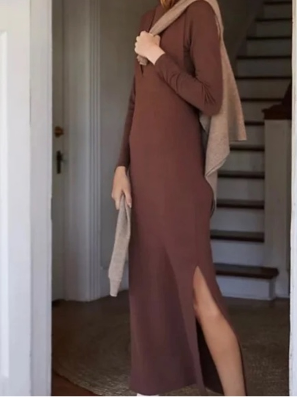 ANTHROPOLOGIE Daily Practice Slim V Neck Ribbed Dress in Brown (NO UNDER TOP)